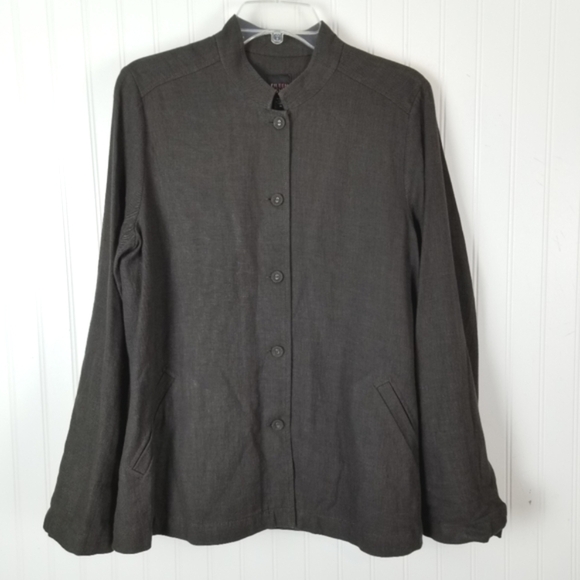 Eileen Fisher Linen Wool Blend Button Jacket Mandarin Collar Size Medium Brown - Picture 8 of 8